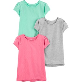 Simple Joys by Carter's Girls' Toddler Short-Sleeve Shirts and Tops, Pack of 3, Grey Heather/Mint Green/Pink, 4T