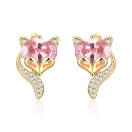 EleQueen 18K Gold Plated Fox Earrings for Women Teen, CZ Pink Crystal Cute Animal Huggie Hoop Earrings Jewelry Gift for Mother Daughter friend Wife