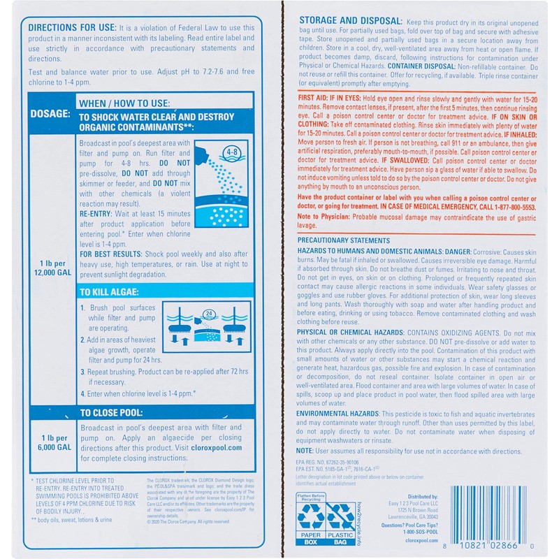 Clorox Pool&Spa 33512CLX Pool Shock XtraBlue (12 1-lb Bags), 12