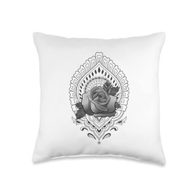 Tattoo Studio Designs Tattoo Outfit Studio Design Rose und Mandala Tattoo Throw Pillow, 16x16, Multicolor