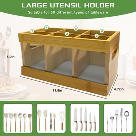 Zzunkn Large Utensils Holder with 6 Compartments, Bamboo Utensil Organizer for Kitchen Countertop, Farmhouse Kitchen Decor, Rustic Cooking Utensil 11.8"X6.3"X5.9"