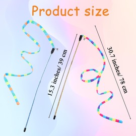 KFHENSOMR 2pcs Rainbow Cat Wand Toys, Interactive String Plush Toy, Extended Colorful Cat Teaser Wand with Bells, Cats Charmers Colorful Wands Stick Toy for Most Cats and Kittens