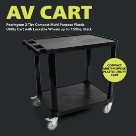 Pearington 3-Tier Compact Multi-Purpose Plastic Utility Cart with Lockable Wheels up to 300LBS, Black