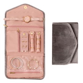 kumet Travel Jewelry Organizer, Foldable Jewelry Roll for Rings, Necklaces, Earrings, Bracelets – Compact Travel Storage (Gray)