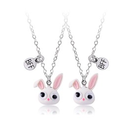 2PCS BFF Bunny Necklaces, Rabbit Pendant Chains Necklaces with Movable Eyes, Best Friends Forever Necklace for 2, Valentine Friendship Jewelry Gifts for Girls Boys Friends Mother Sisters Families