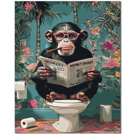 Qiukoo Paint by Numbers Adults - Funny Monkey Motif on Toilet, 40 x 50 cm Without Frame - DIY Painting Set for Adults & Beginners, Relaxing Craft Set with Number Field, Gift & Decoration