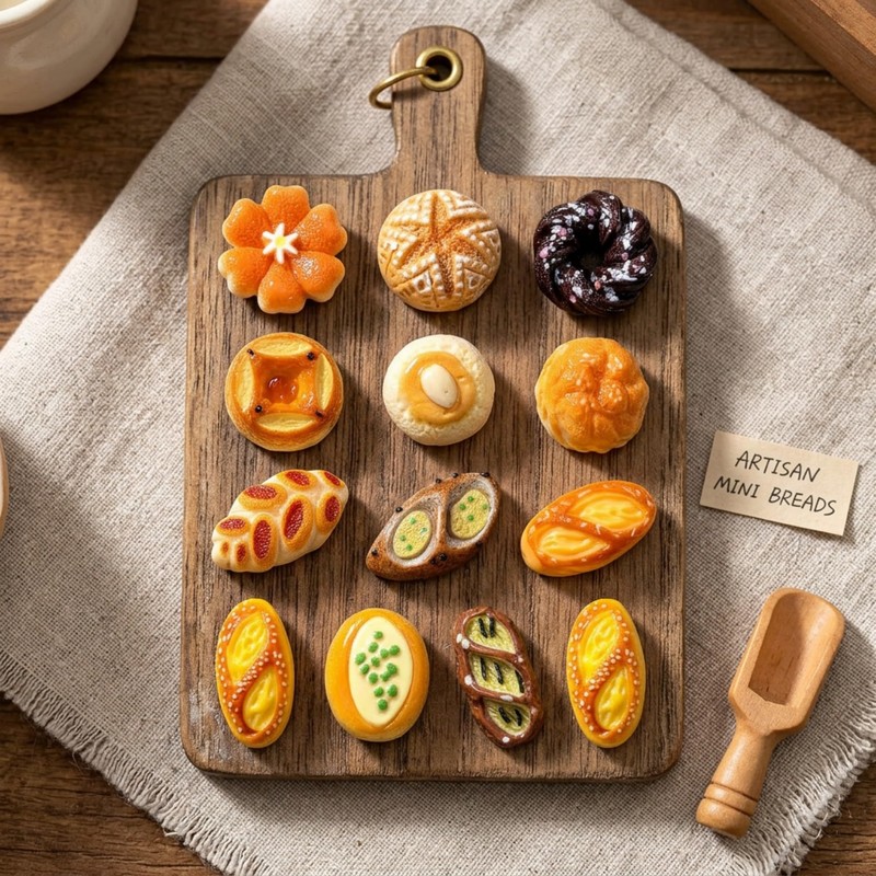 Mini Bread Fridge Magnets, 24 Pcs, 3D Resin