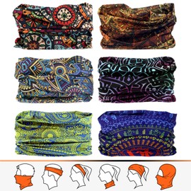 Venswell Neck Gaiter Face Mask Men Women,Seamless Bandana Rave Face Cover Scarf Mask,Balaclava,Headband, Head Wrap,Headwear (A-traditional boho)