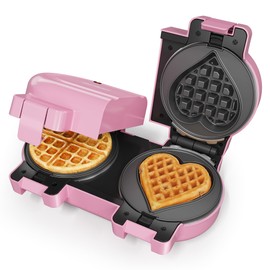 Sunvivipro Double Waffle Maker Featuring Dual Removable Nonstick Plates, One-Button Single or Dual-Side Operation, Rapid Preheating with Dual Indicator Lights, Easy-to-Clean and Durable Design,Pink