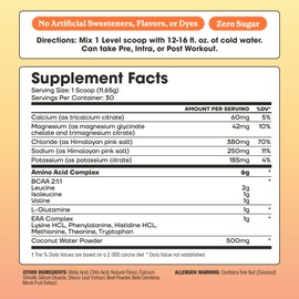 Fit&Lean Amino Hydration, Naturally Sweetened Workout Recovery Drink, 6g Vegan Amino Acids, Essential Amino Acids, EAA, BCAA, Glutamine, Electrolytes, 30 Servings (30 Serve, Peach Mango)