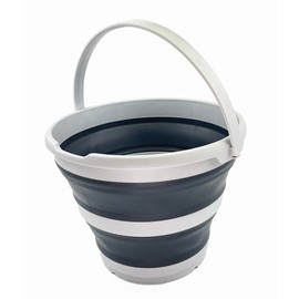 SAMMART 10L (2.6 Gallon) Collapsible Plastic Round Bucket - Foldable Round Tub with Handle- Portable Fishing Water Pail - Pop Up Saving Outdoor Waterpot, Dia.: 13 inches (Grey/Charcoal Black)