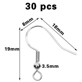 30 Pieces 925 Earring Hooks, Silver Earring Hooks, Ear Wire Hypoallergenic, Earring with Spring Ball, Fine Texture and Skin-Friendly, for DIY Earring, Christmas Gifts