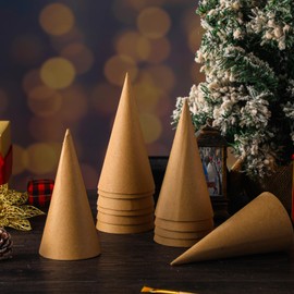 Zhanmai 25 Pcs Christmas Paper Mache Cones Open Bottom 5.9 x 2.75 Inch Cardboard Craft Cones for Christmas DIY Gnomes Ornament Cone Tree Decorations DIY Art Crafts Home Decoration