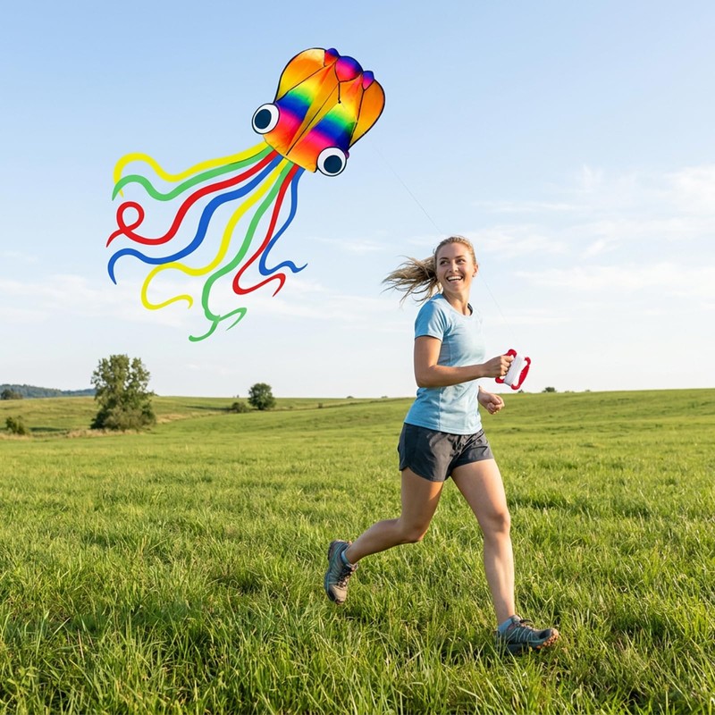 2 Pcs Kites for Adults, Giant Rainbow Soft Octopus Kites