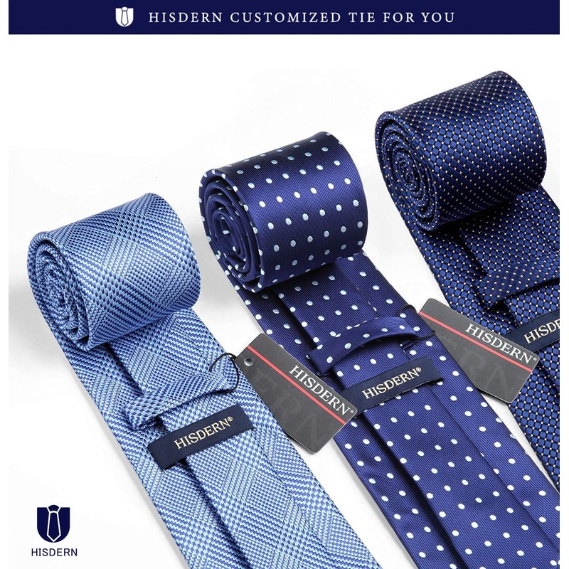 HISDERN TA3-01S Set of 3 Neckties and Pocket Squares, Luxury