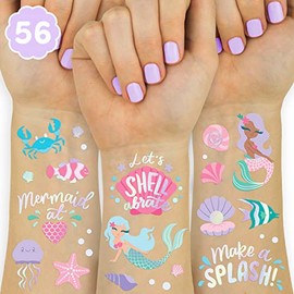 xo, Fetti Tatuajes temporales de criatura submarina – Estilos de brillantina | Suministros de fiesta de cumpleaños de animales del océano, tiburón, delfín, cangrejo, peces, artes y manualidades