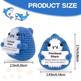 Hoedia Handmade Emotional Shark Crochet Gifts, Inspirational Gifts with Card Cute Knitted Shark, Funny Cucumber Pickle Potato Support Gifts (Emotional Shark)