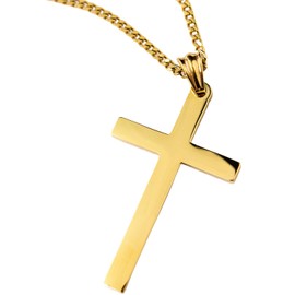 Zaloyi 24K Gold Cross Necklace For Men Pendant Solid plated Clasp Women Thin for Charms Miami Cuban Link Diamond Cut (22 inch)