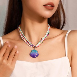 HUASAI Seashell Necklace with Starfish Pendant Charms Layered Ocean Necklace for Women Shell Starfish Beach Necklaces Jewelry Gift