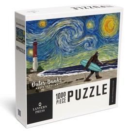 Lantern Press 1000 Piece Jigsaw Puzzle, Outer Banks, North Carolina, Starry Night, Bigfoot on The Beach