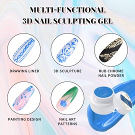 U-Shinein 3D Nail Sculpting Gel,Non Wipe Painting Nail Polish Gel with Nail Painting Pen for Art Carving Modeling,Rub Chrome Nail Powder,and Nail Painting UV/Led Manicure DIY, #Blue