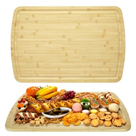 30" x 20" Extra Large Bamboo Cutting Board, Reversible Curved Butcher Block with Deep Juice Groove, Kitchen Chopping Board and Serving Tray for Meat, Cheese, Vegetables, BBQ