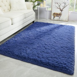 Merelax Fluffy Shag Area Rugs for Bedroom Soft Fuzzy Shaggy Rugs for Living Room Accent Decor Fur Carpet Nursery Decor Floor Teens Girls Dorm Room Rug 3x5' Light Navy
