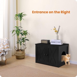 Dwanton Cat Litter Box Furniture Hidden, Reversible Entrance Can Be on Left or Right Side, Wooden Washroom Indoor, Fit Most of Kitty Sand Tray, End Table, Enclosure House, Black