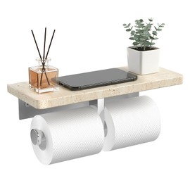 SAMAH Marble Double Toilet Paper Holder with Shelf, 304 Stainless Steel Wall Mounted Toilet Roll Holder, Tissue Holder for Bathroom, Washroom, RV, Premium Marble Bathroom Accessories for Modern Decor