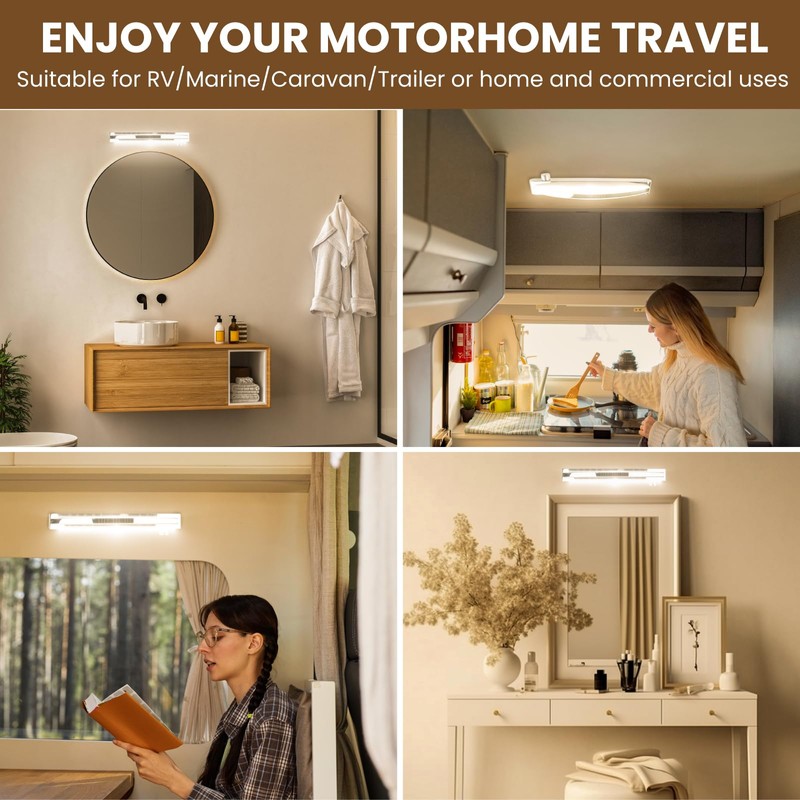 Bonlux 12V RV Vanity Light Fixture with Rotating Dimmable Switch,