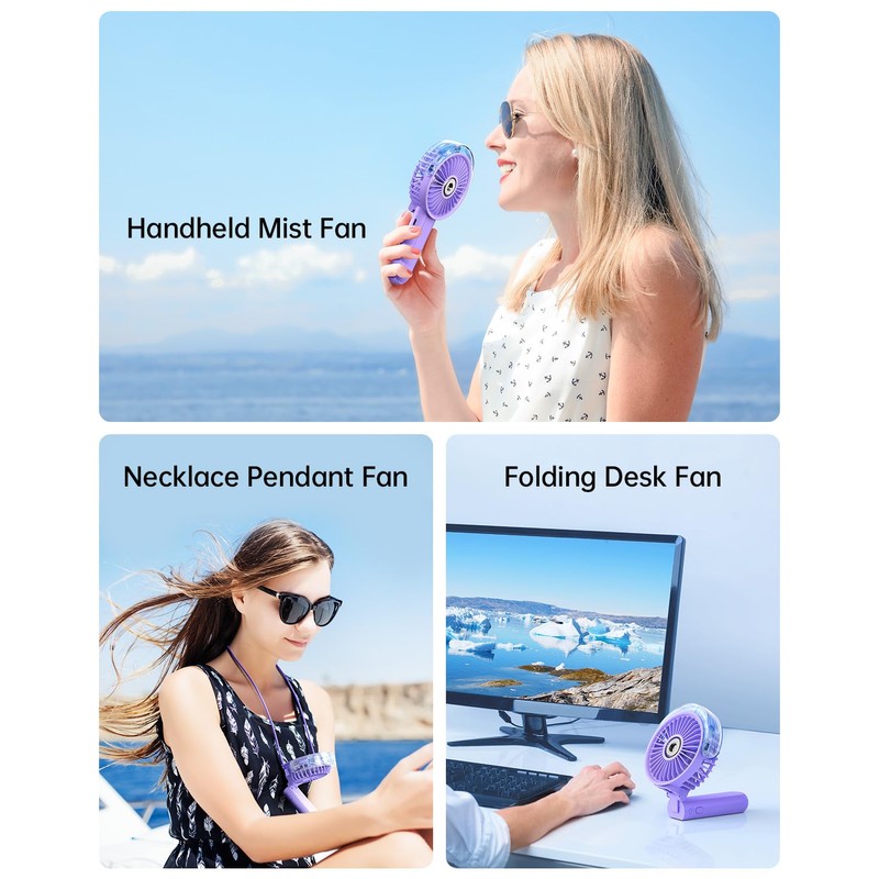 SWEETFULL Portable Misting Fan - 180° Foldable Handheld Personal Fan