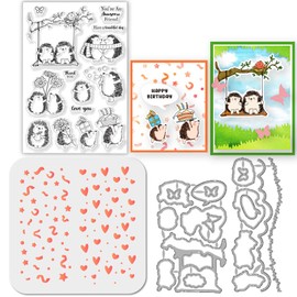 GLOBLELAND Hedgehog Stamp and Cutting Dies Set for Card Making Butterfly Stamps and Stencils Love Heart Embossing Stencil for DIY Scrapbooking Crafts Album Accessories