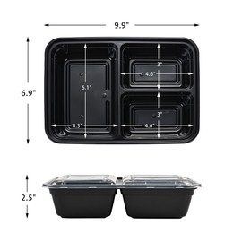LOKATSE HOME 12 Pack 3 Compartment Meal Prep Food Storage Containers with Lids Reusable Take Out Box, BPA Free, Stackable, Microwave/Dishwasher/Freezer Safe (43 oz)