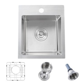 Hotis 15x15 Inch Drop In Bar Sink, Brushed Nickel Stainless Steel Topmount Small RV Kitchen Sinks, Wet Bar Sink For Outdoor, RV, and Outdoor Yard with Dish Grid and Basket Strainer