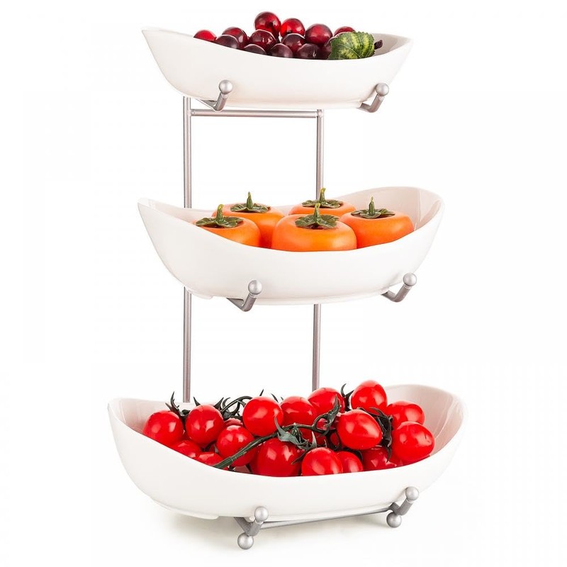YYW 3 Tier Fruit Bowl for Kitchen Counter, White Ceramic