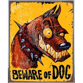 MATLPATS 12x8inch Beware Of Dog Metal Sign Warning Dog Sign Metal Sign Print Beware Wall Sign Tin Sign Outdoor Sign Patio Sign Warning Sign Door Sign, Multicolor, onesize