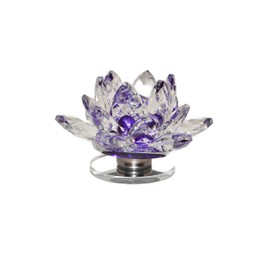 New Unique Spinning 3.5" Crystal Glass Prism Lotus Flower on Attached Rotating Glass Base & Gift Box Feng Shui Sun Catcher (Purple)