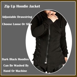 JMSUN Men Assassin Robe Hoodies Sweatshirts Gothic Asymmetrical Zipper Side Lace Up Fleece Hooded Jacket Black