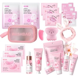Sakura Serum for Pamper Gifts for Women with Moisturising Refreshing Skin Care Sets for Kits - Face Serum, Face Cream, Sleep Mask, Eye Mask, Mud Mask, Lip Mask (L)
