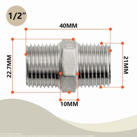 Bwintech 6 Pcs 1/2" Male to 1/2" Male BSP Thread Stainless Steel 304 Hex Nipple Fitting for Pipe Connecting Conversion