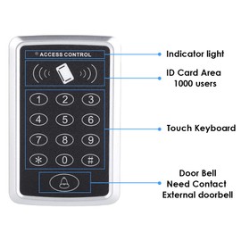 Door Access Control System Kit RFID Keypad 280KG/600lbs Electric Magnetic Door Lock Kit Home Security System 110-240V AC to 12v DC 3A 36w Power Supply with Exit Button Doorbell Chime Remote Control