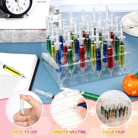 Chiisong 24 Pcs Syringe Pens Nurse Pens Bulk with Plastic Display Box Christmas Nurse Week Appreciation Gift Retractable Novelty Fun Blood Gift Ballpoint Christmas Party Favors(Red Blue Yellow Green)