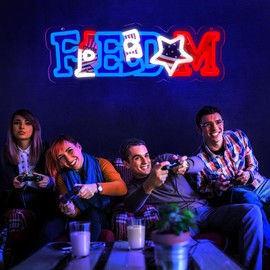 WittyRhE Freedom Neon Signs LED USA 4th of July Decorations Patriotic Decor for Home,Office,Business,Independence Day,Memorial Day Gifts for Boys Girls-15.8 x 5.2 IN-USB Powered-Acrylic