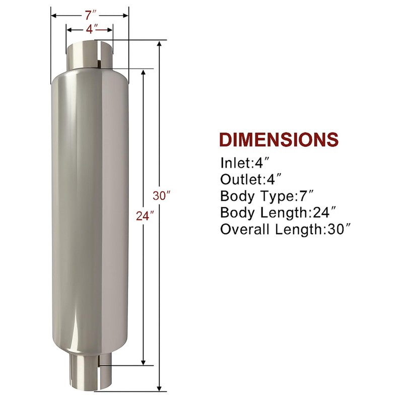 DILENBLE 4" Inlet/Outlet Diesel Muffler Exhaust - 7x24" Body, 30"