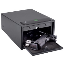 SOULYI Biometric Fingerprint Gun Safe For Pistols With Two Quick Access,Handgun Safe With Pop Up Door,Pistol Safe Storing Firearms Ammunition Money Valuables For Cabinet Car Table Use