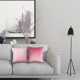 INJOY HOME DECOR Rose Gold Throw Pillow Cases Blush Pink Square 2 Pieces Velvet Decorative Pillowcases Modern Fashion Cushion Covers for Living Room Sofa Bed with Invisible Zipper 45x45cm Set of 2