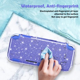 DLseego Purple Glitter Protective Case For Switch Lite, Bling Clear Crystal Soft TPU Cover with Shock-Absorption and Anti-Scratch Design, Cute Sparkle Shining Skin For Switch 2019 Version