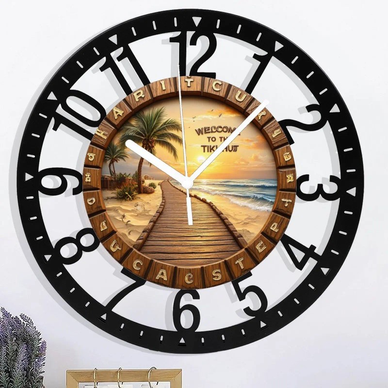25cm Round Iron Clock Featuring a Running Horse Silhouette in