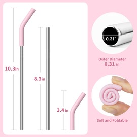 Diumepo Metal Straws Reusable for 20 oz YETI Tumbler,5 Pcs Stainless Steel Straws Straight with Silicone Tip Drinking Straws for 20 oz Cup Tumbler