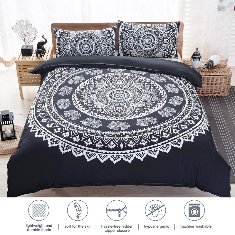 DasyFly 3 Piece Bohemian Duvet Cover Sets Queen Size Mandala